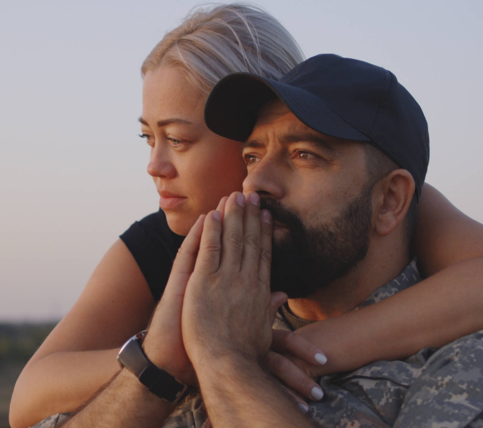 woman hugging man