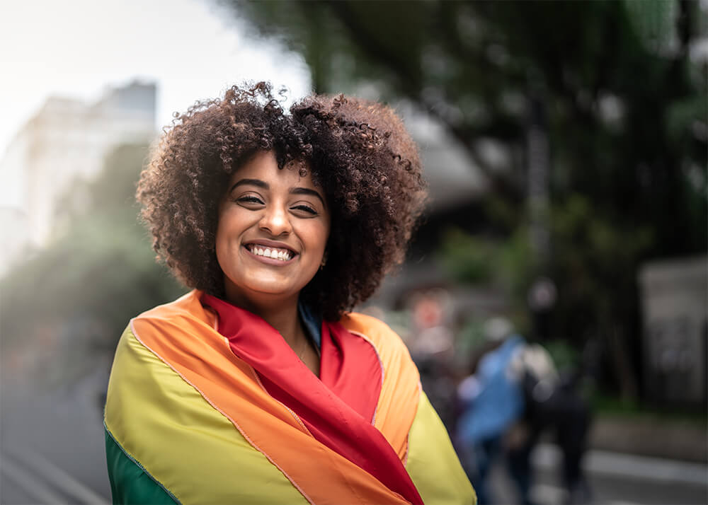 Woman wearing a pride flag