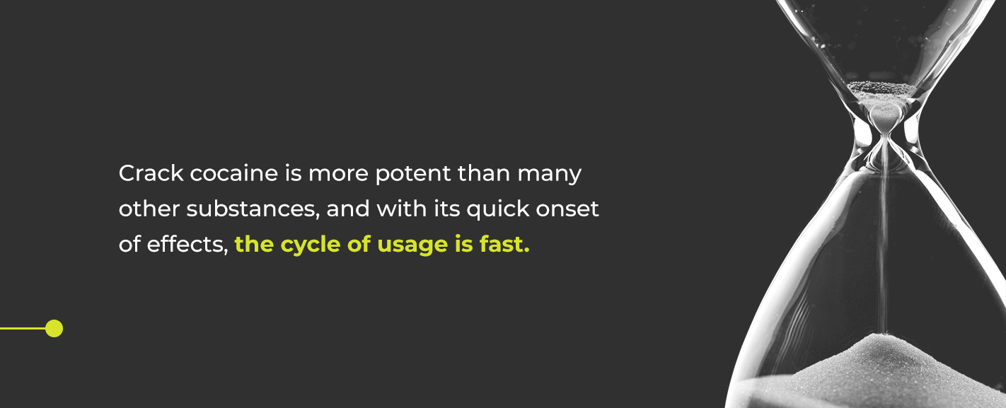 Crack cocaine is more potent than many other substances, and with its quick onset of effects, the cycle of usage is fast. 