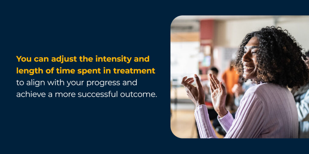 You can adjust the intensity and length of time spent in treatment to align with your progress and achieve a more successful outcome.